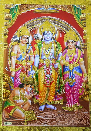 Ram Darbar Poster/ Reprint Hindu God with Golden Foil (Unframed : Size 5X7 inches), Ram Pariwar HD phone wallpaper
