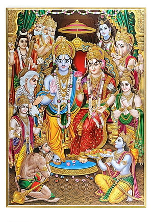 Bm Traders Golden Zari Art Work of Ram Darbar Unframed Rolled Wall Poster 25 X, Ramdarbar HD phone wallpaper